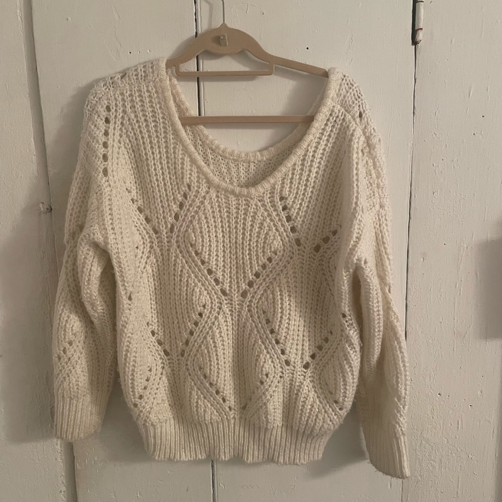 Hand-knit off the shoulder sweater